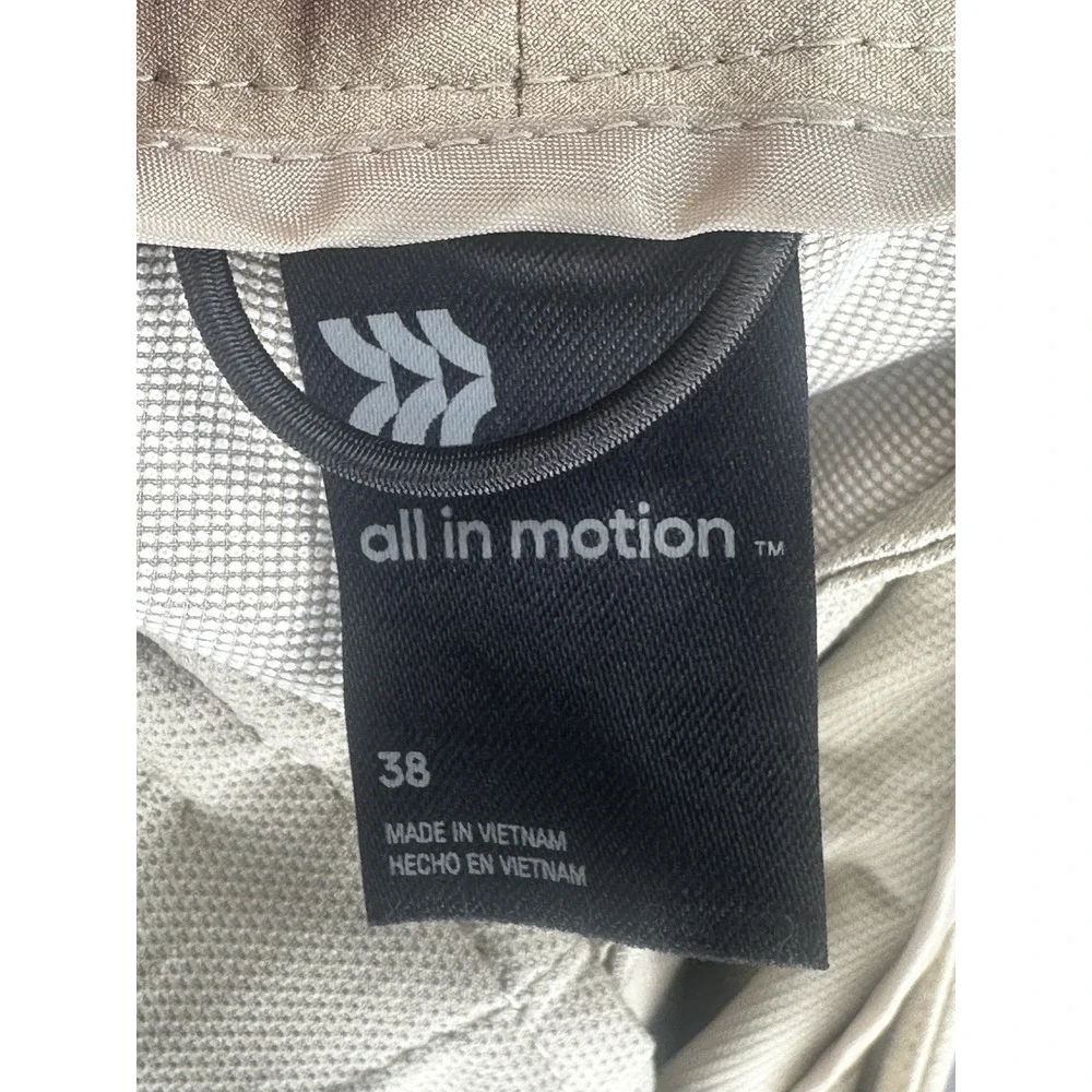 All In Motion Mens 38 Khaki Stretch Performance Shorts Lightweight Active